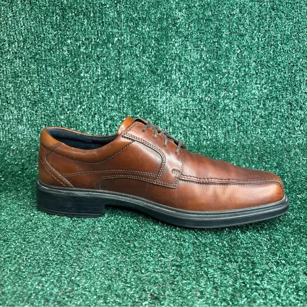 Ecco Mens 10-10.5 / 44 Brown Leather Oxford Helsinki‎ Lace Up Dress Shoes
